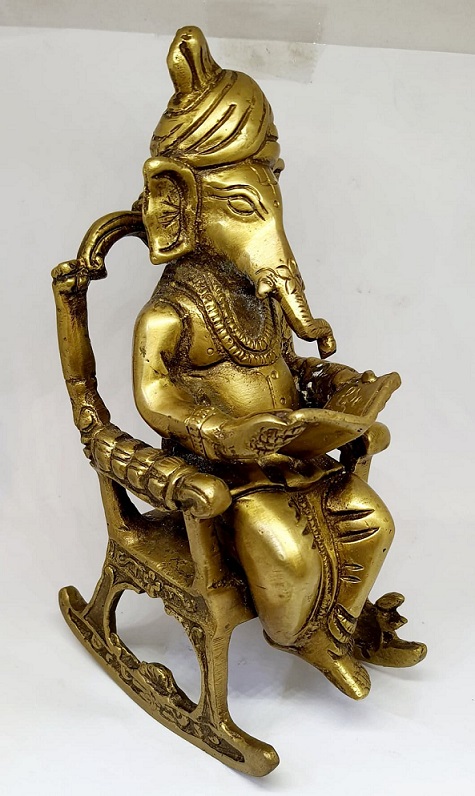 รูปภาพที่1 ของสินค้า : PI066 พระพิฆเนศวร นั่งอ่านหนังสือ ทองเหลืองอินเดีย 