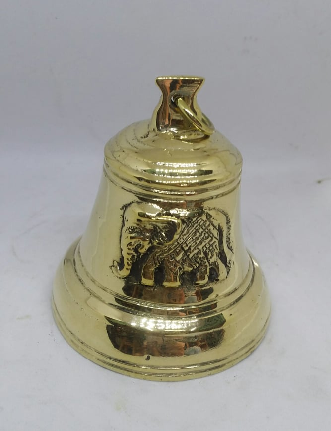 รูปภาพที่1 ของสินค้า : R131 ระฆังทองเหลืองปากบานลายช้าง 