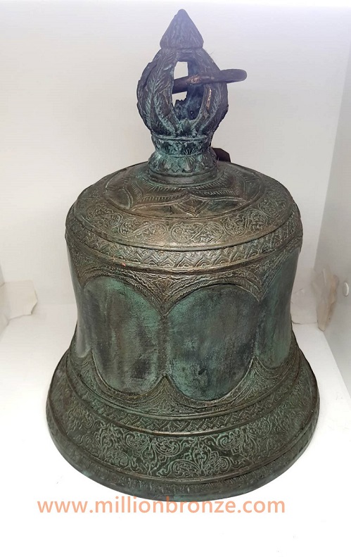 รูปภาพที่1 ของสินค้า : R143 ระฆังปากบานหูดอกบัวลายไทยทองเหลือง กว้าง 11 นิ้ว 