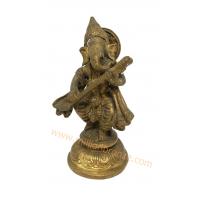 PI020 พระพิฆเนศวรปางดีดพิณ เนื้อทองเหลืองอินเดีย  PI020 พระพิฆเนศวรปางดีดพิณ เนื้อทองเหลืองอินเดีย